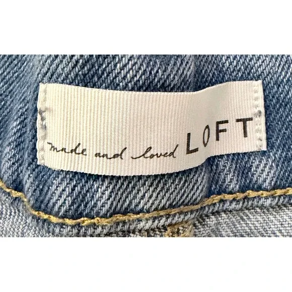 LOFT High Rise Cuffed‎ Denim Shorts Women Size 14 Light Wash Distressed - Picture 7 of 8